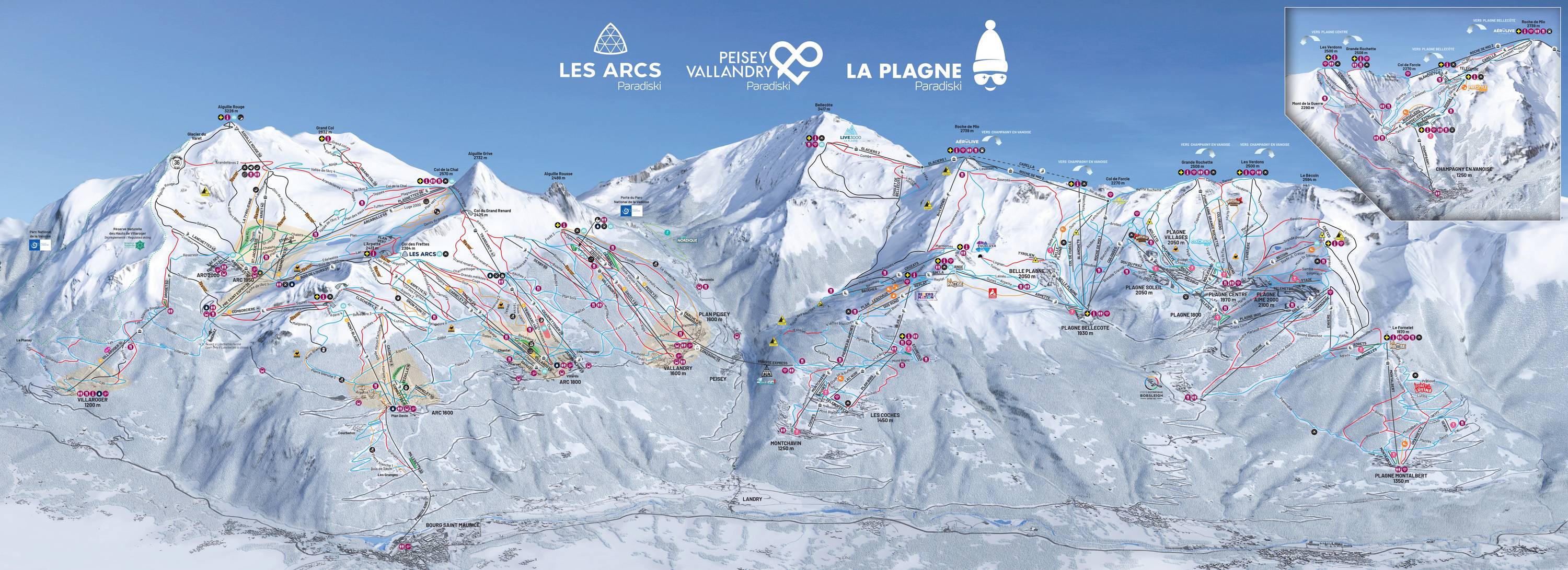 Plan des pistes du domaine skiable Paradiski